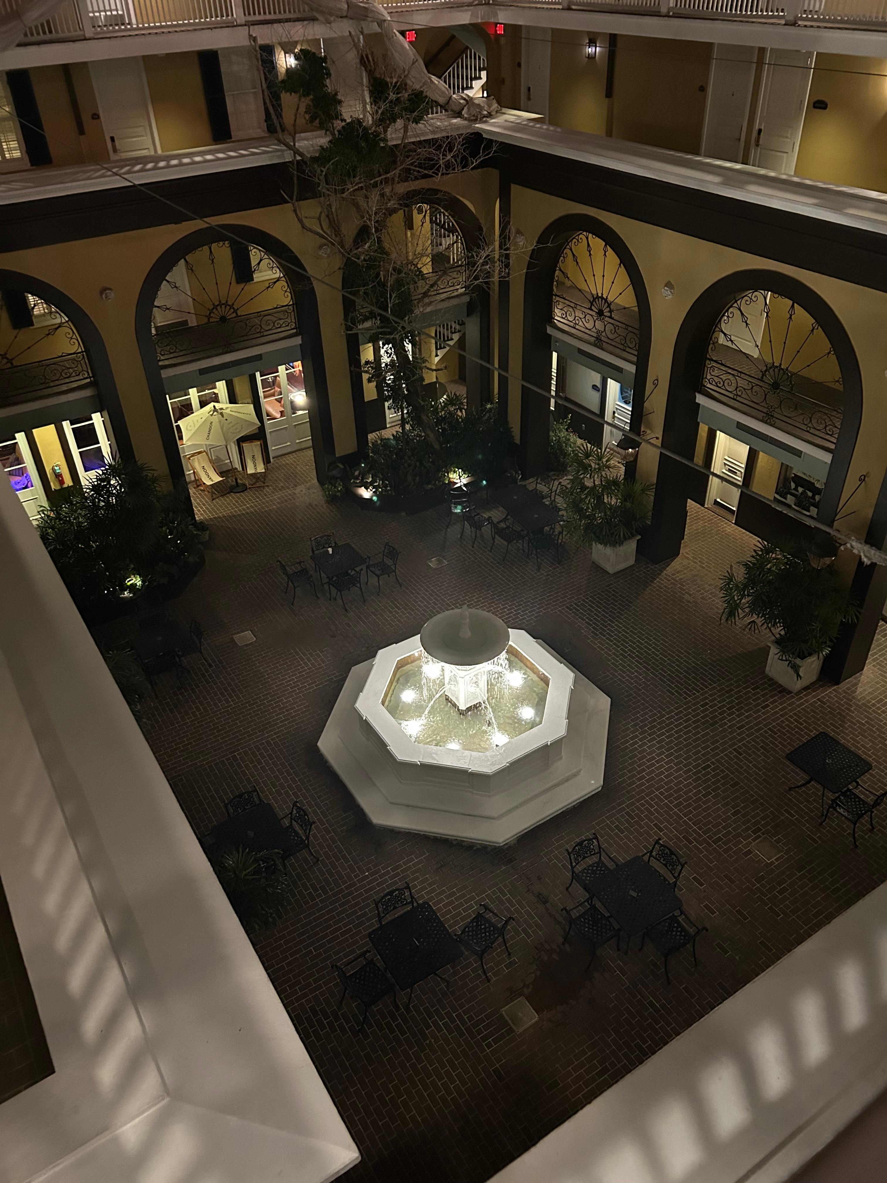 The courtyard is beautiful at night!
