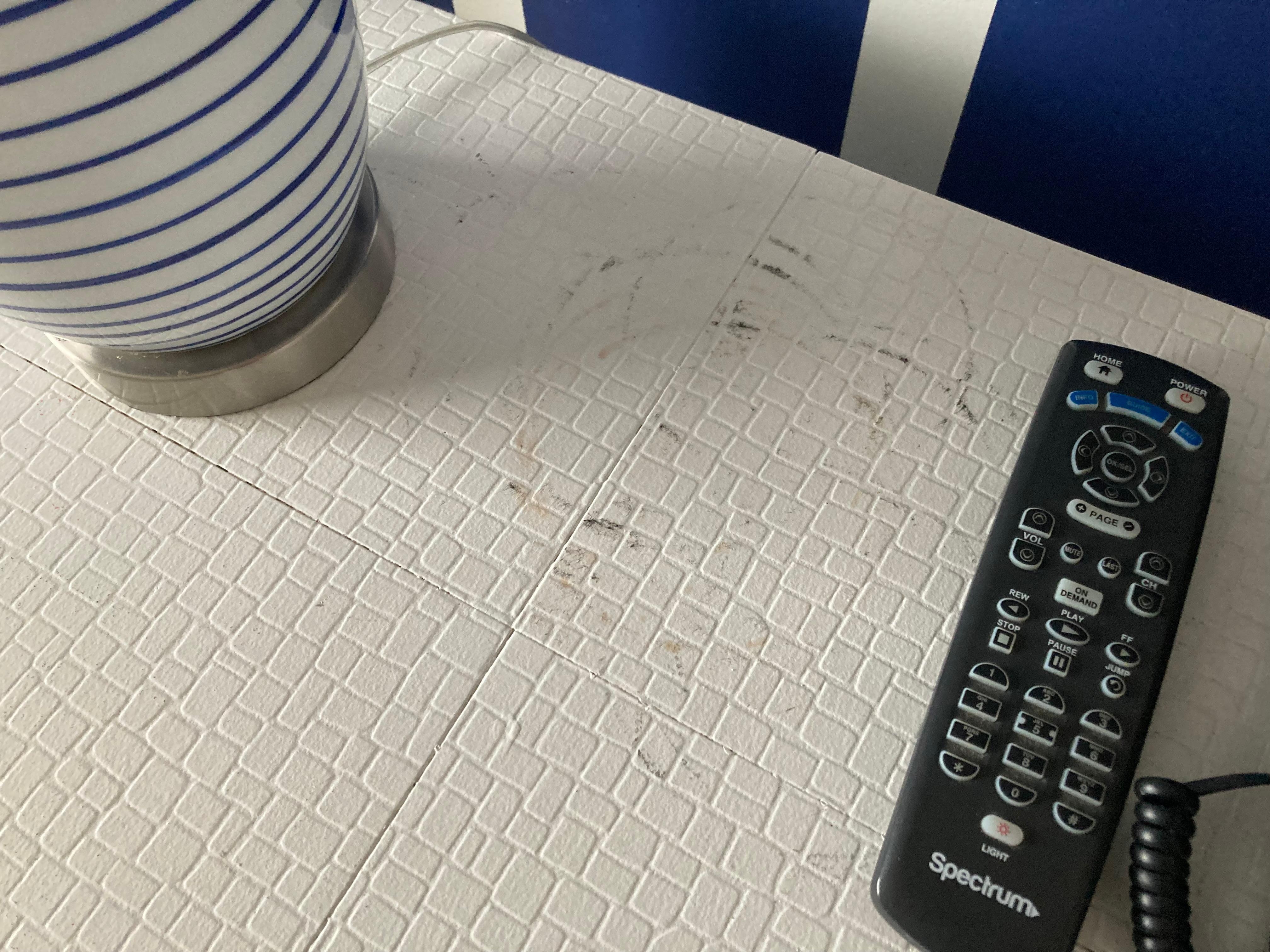 Stains on night stand.