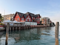 The hotel is right on the waterfront next to the boat terminal.