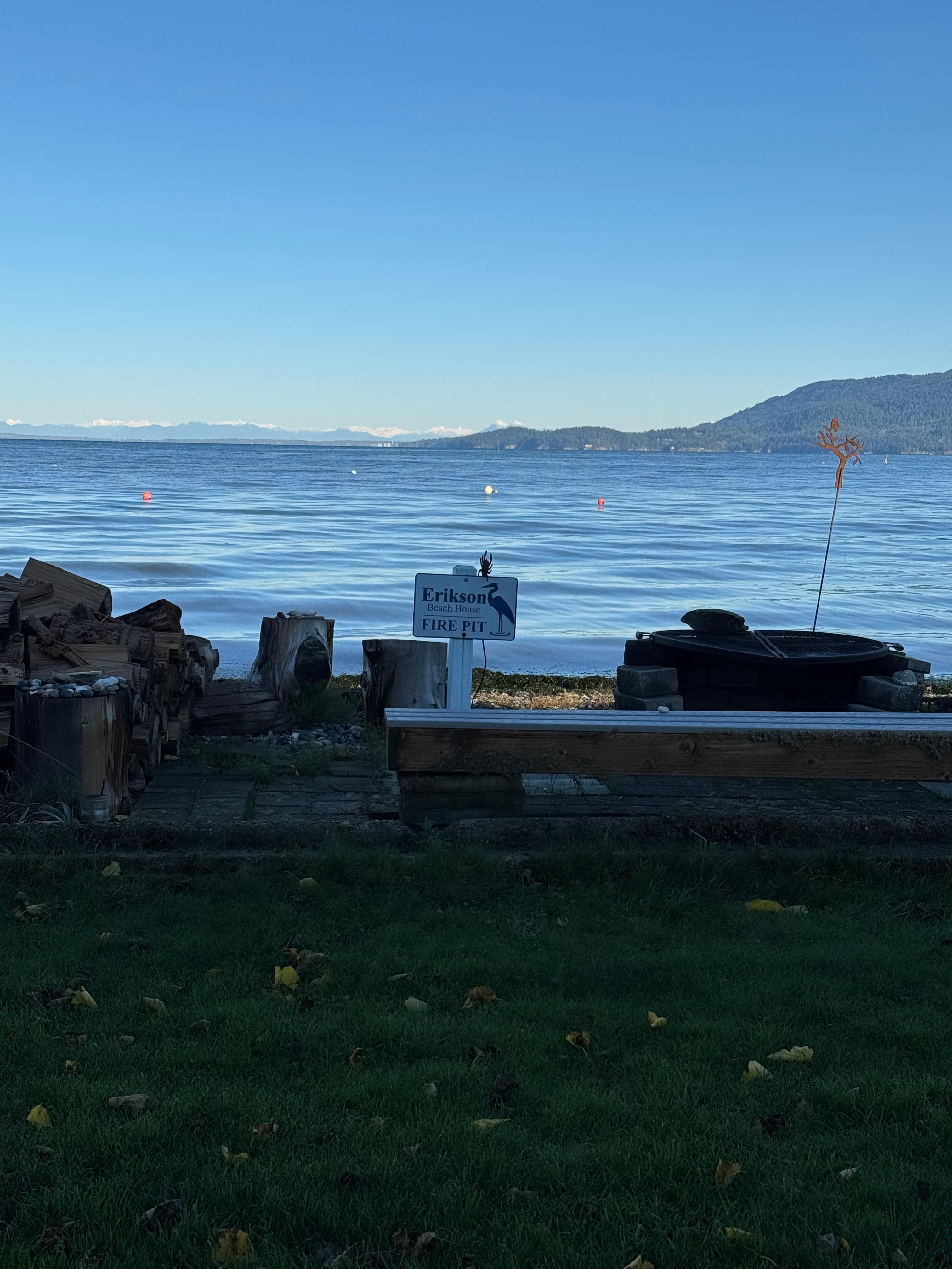Fire pit and view of mountains in Canada to the north. 