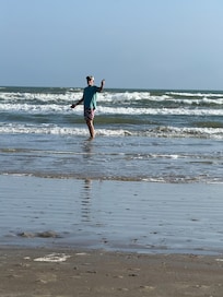 Poppy testing the water