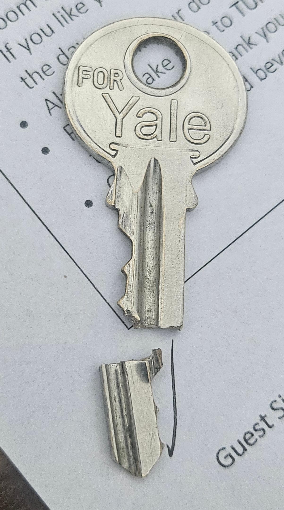 Could charged 100 pesos for 'breaking' what was clearly a fake Yale key made of substandard material. Whilst others might simply have paid the small, I couldn't on principle. It simply snapped in the lock  