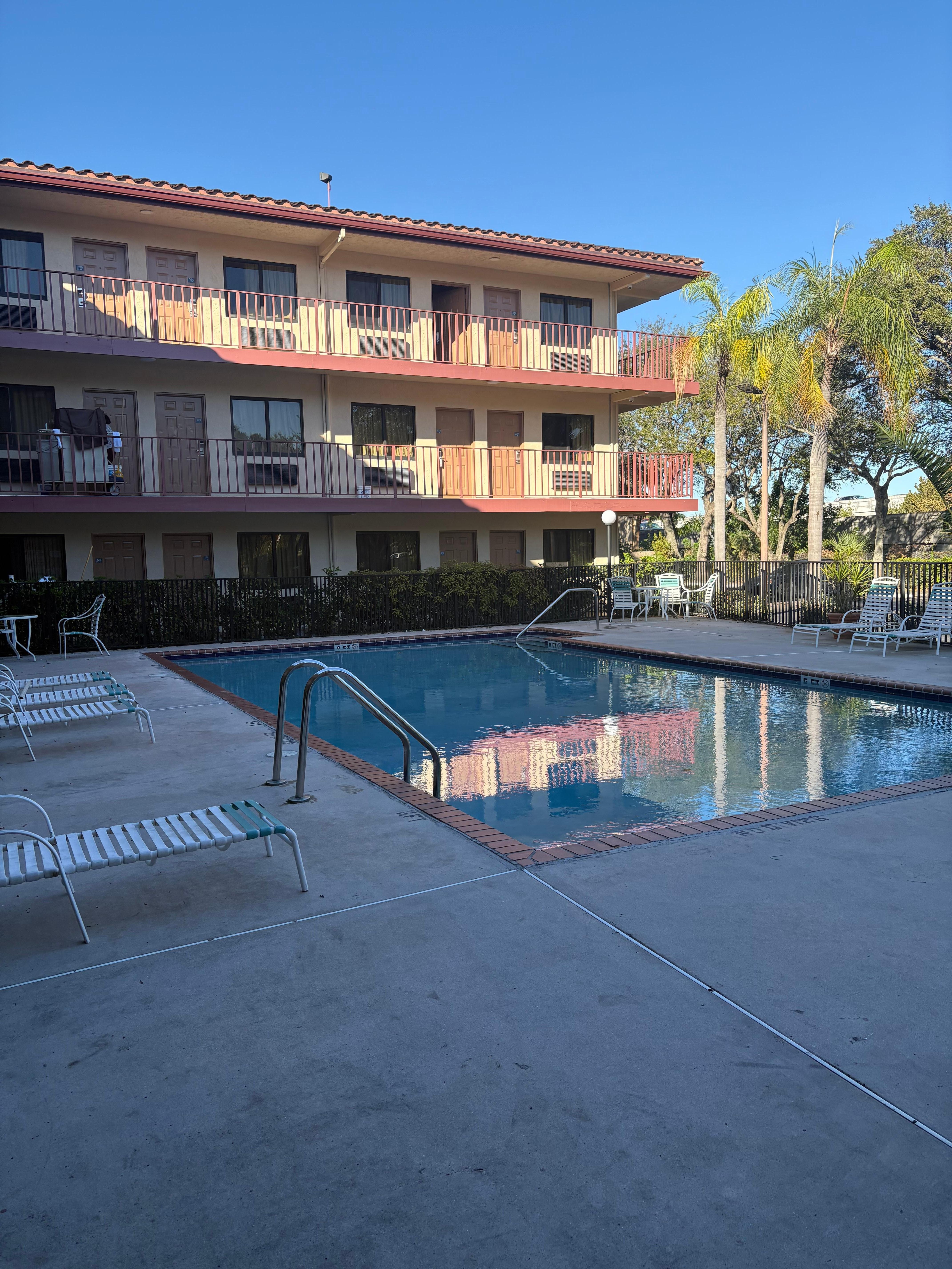 Outside of the hotel. Pool gate remained locked during our 3 day  stay.