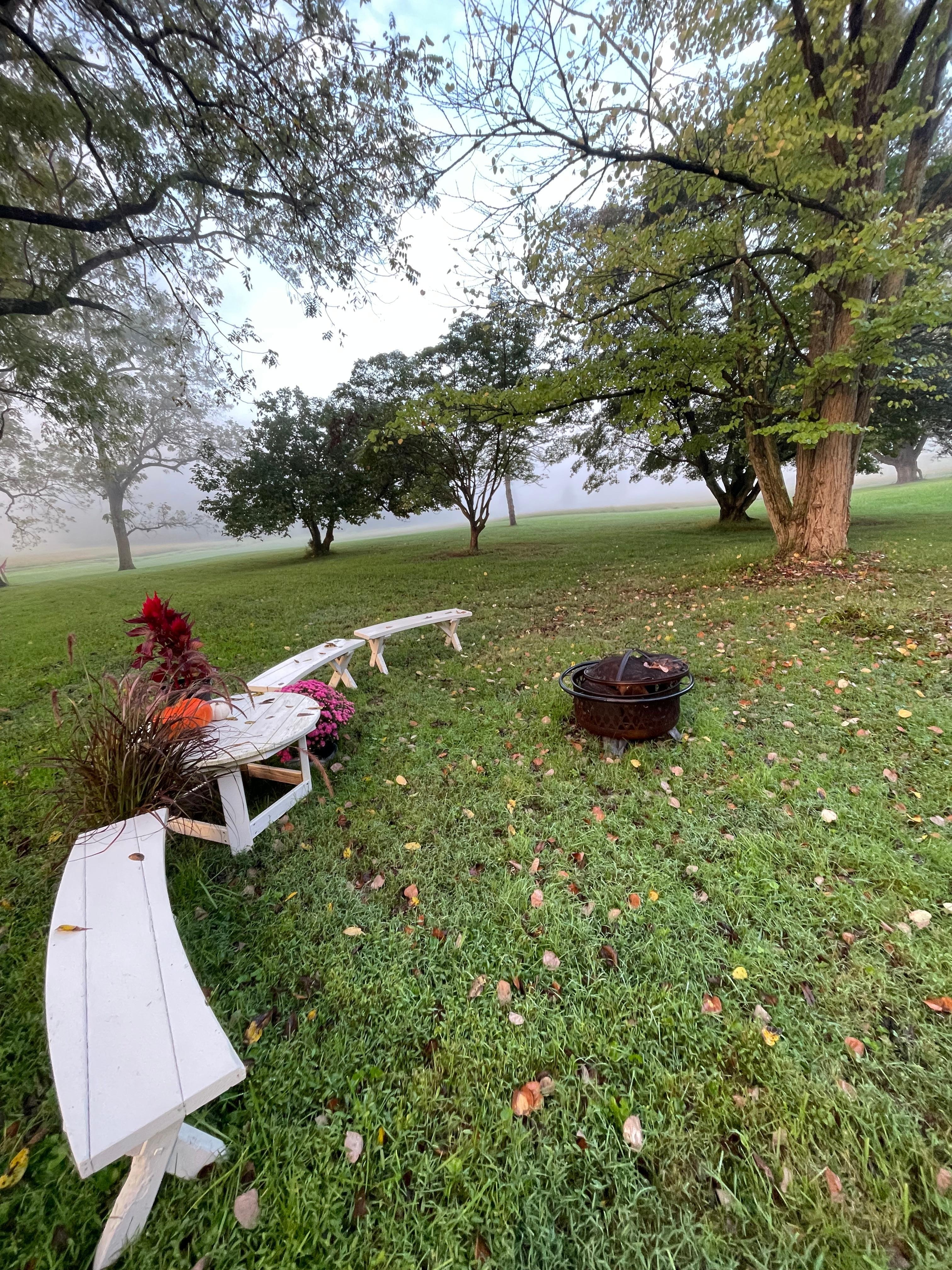 Fun fire pit area, with s'mores fixins provided