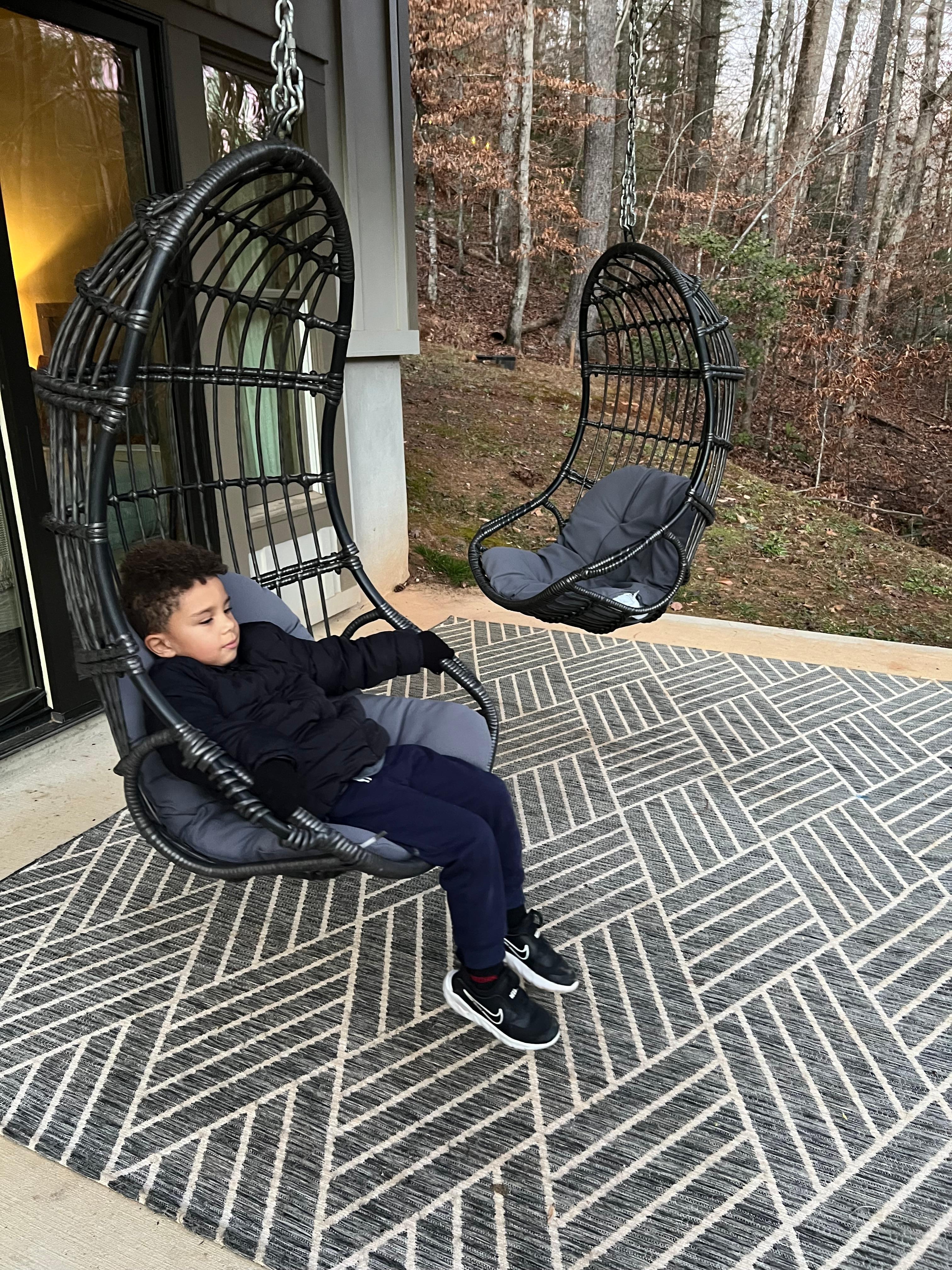 Our youngest grandson enjoying the view in comfort.