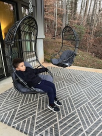 Our youngest grandson enjoying the view in comfort.