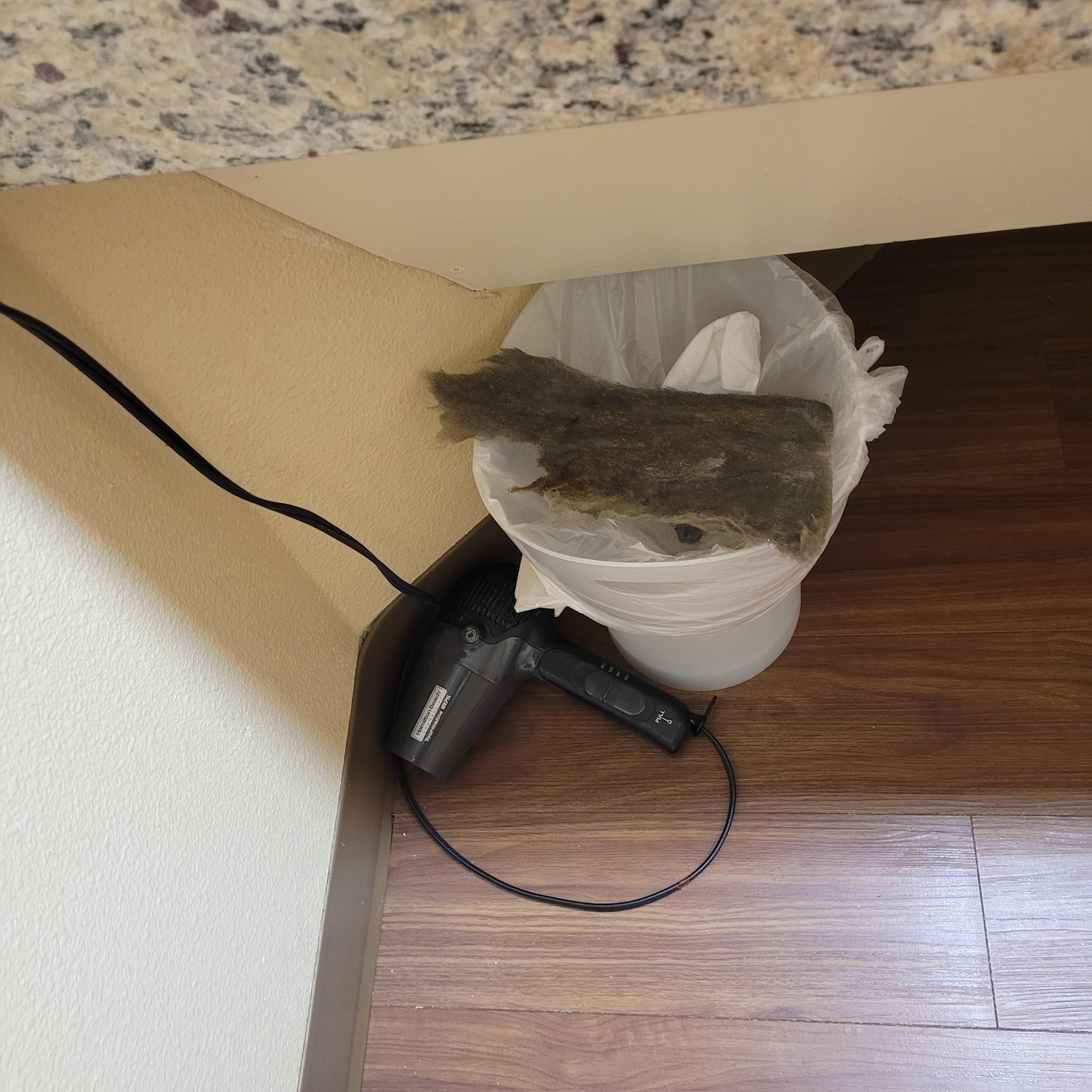 Dirty filter they left on top of the trash can.