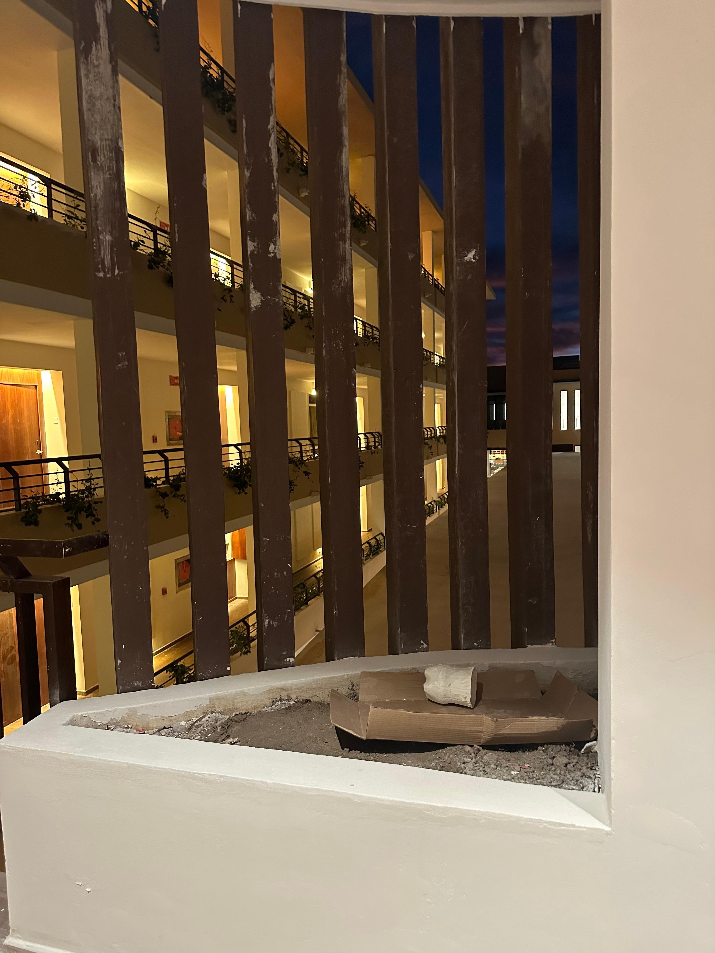 Construction debris in hallways 