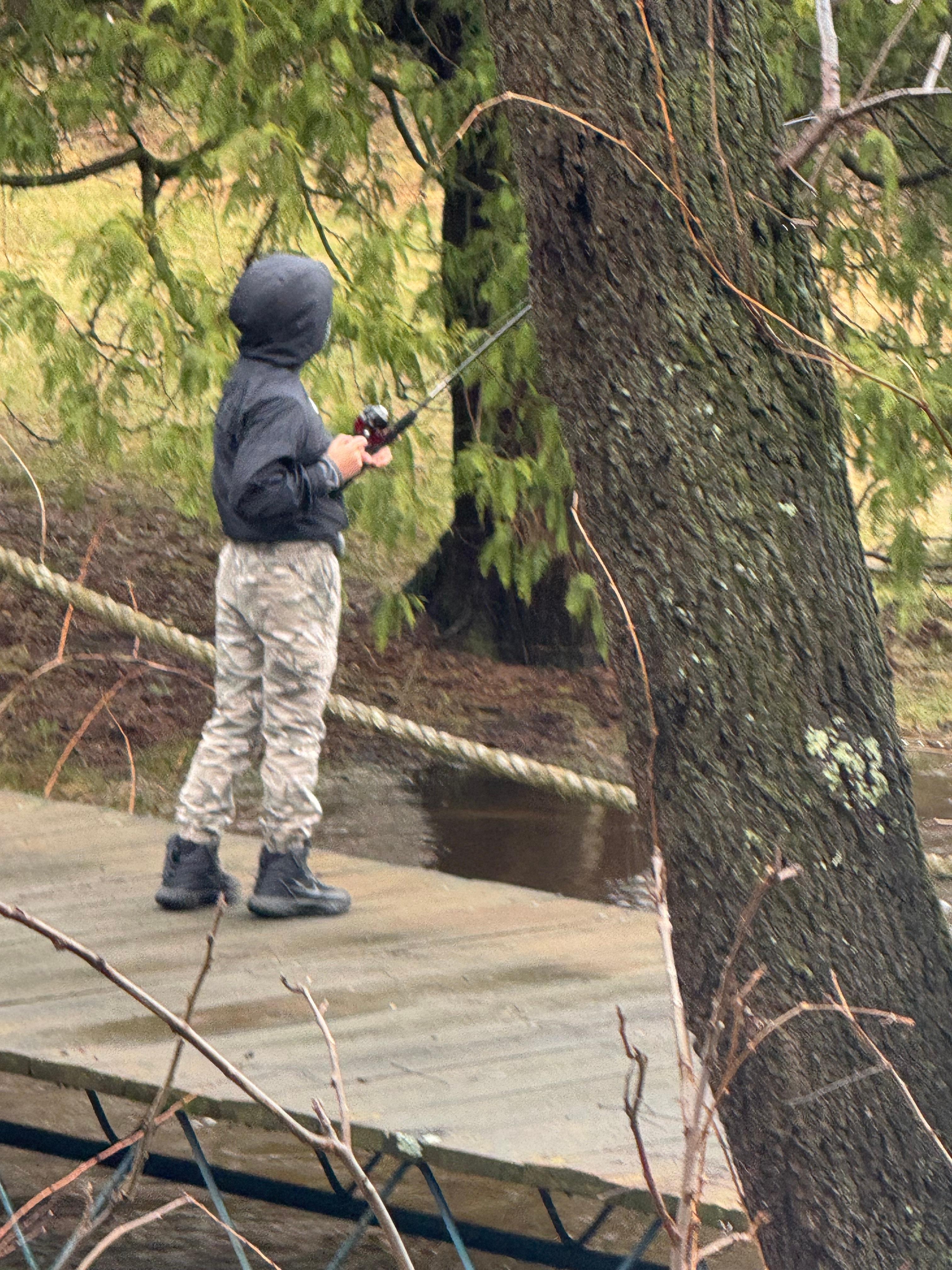 Fishing right out the back door! You can even sit in the hot tub and watch your kids fish :)