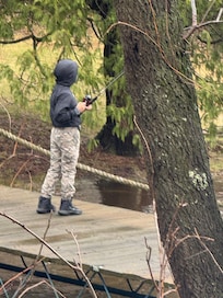 Fishing right out the back door! You can even sit in the hot tub and watch your kids fish :)