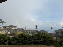 Beautiful rainbow after a brief rainfall, view from the lanai