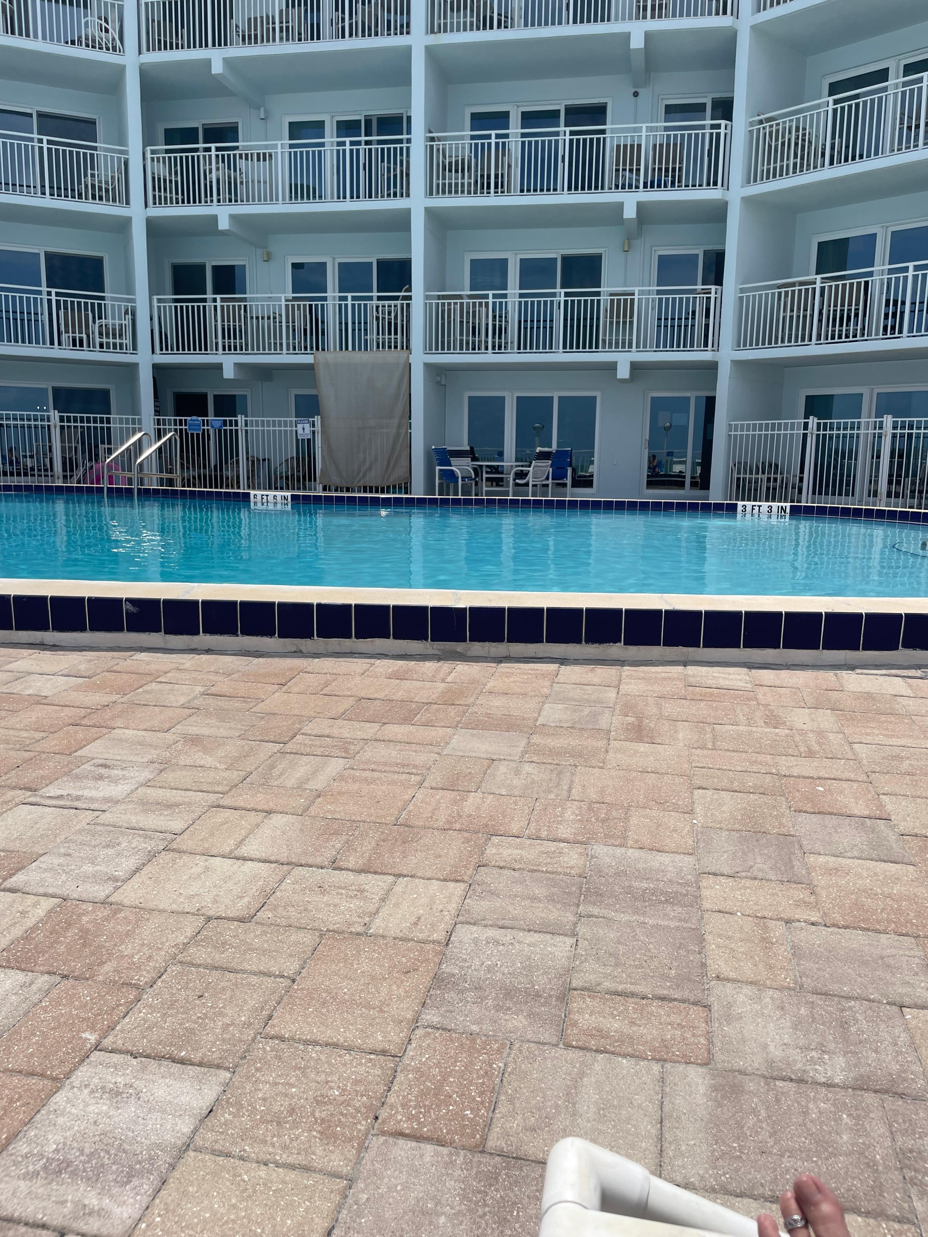 Facing the condo from a pool day.  