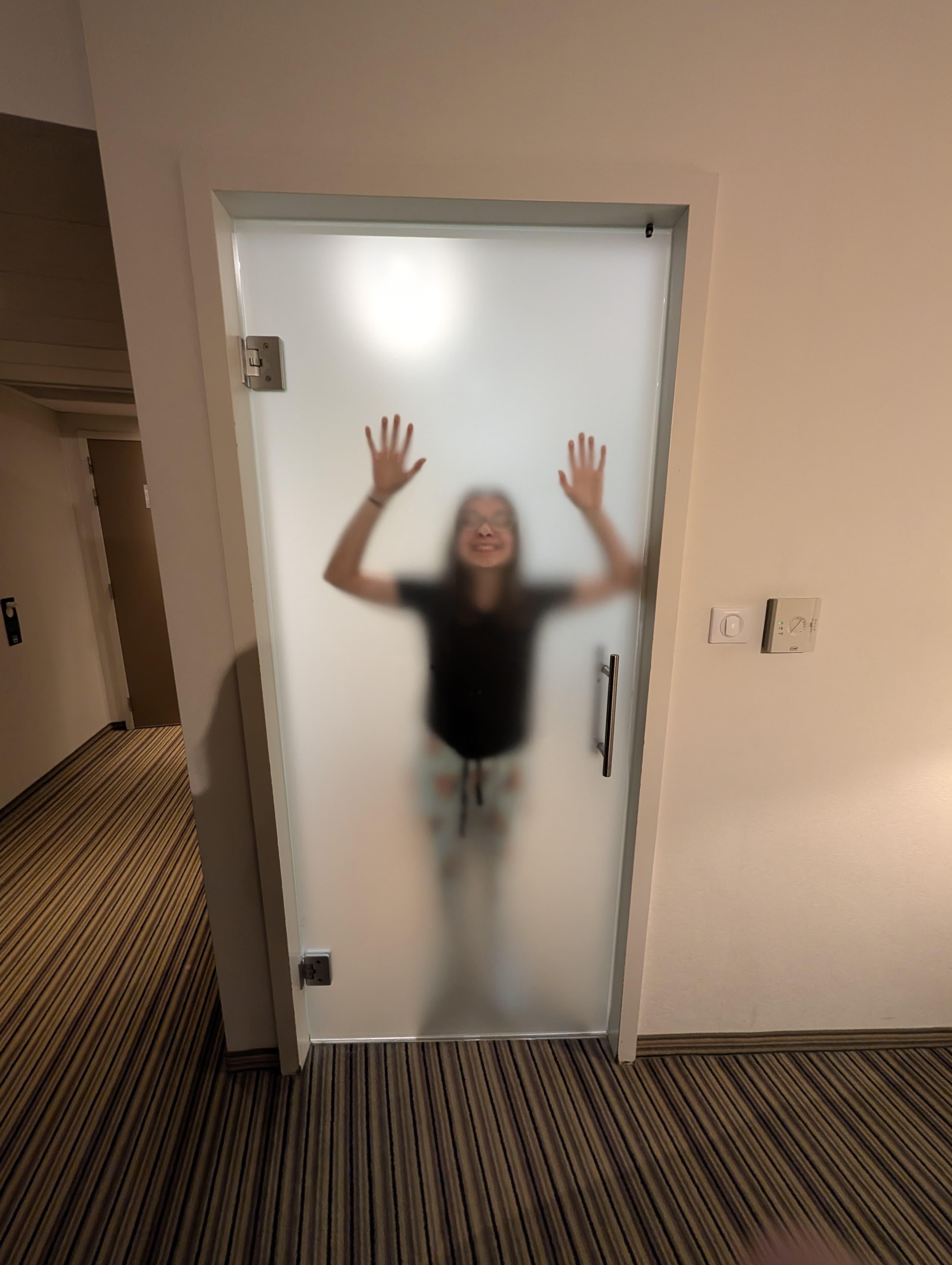 You can’t see through fully unless you are pressed against the glass lol but still slightly see through 