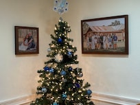 The cabin had a tree available. We set it up for our stay and hung my Christmas presents around it!