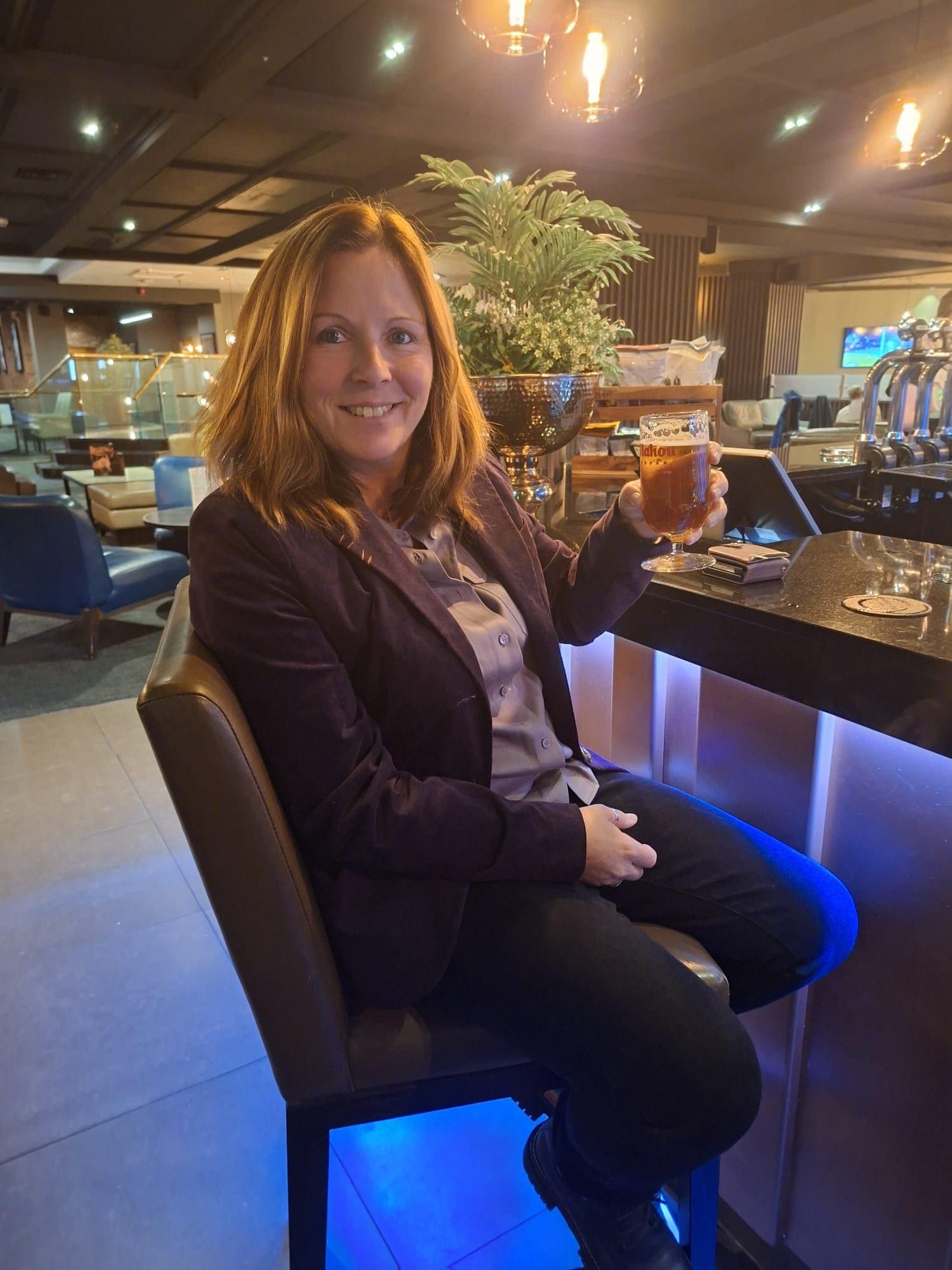 Enjoying a beer at the bar