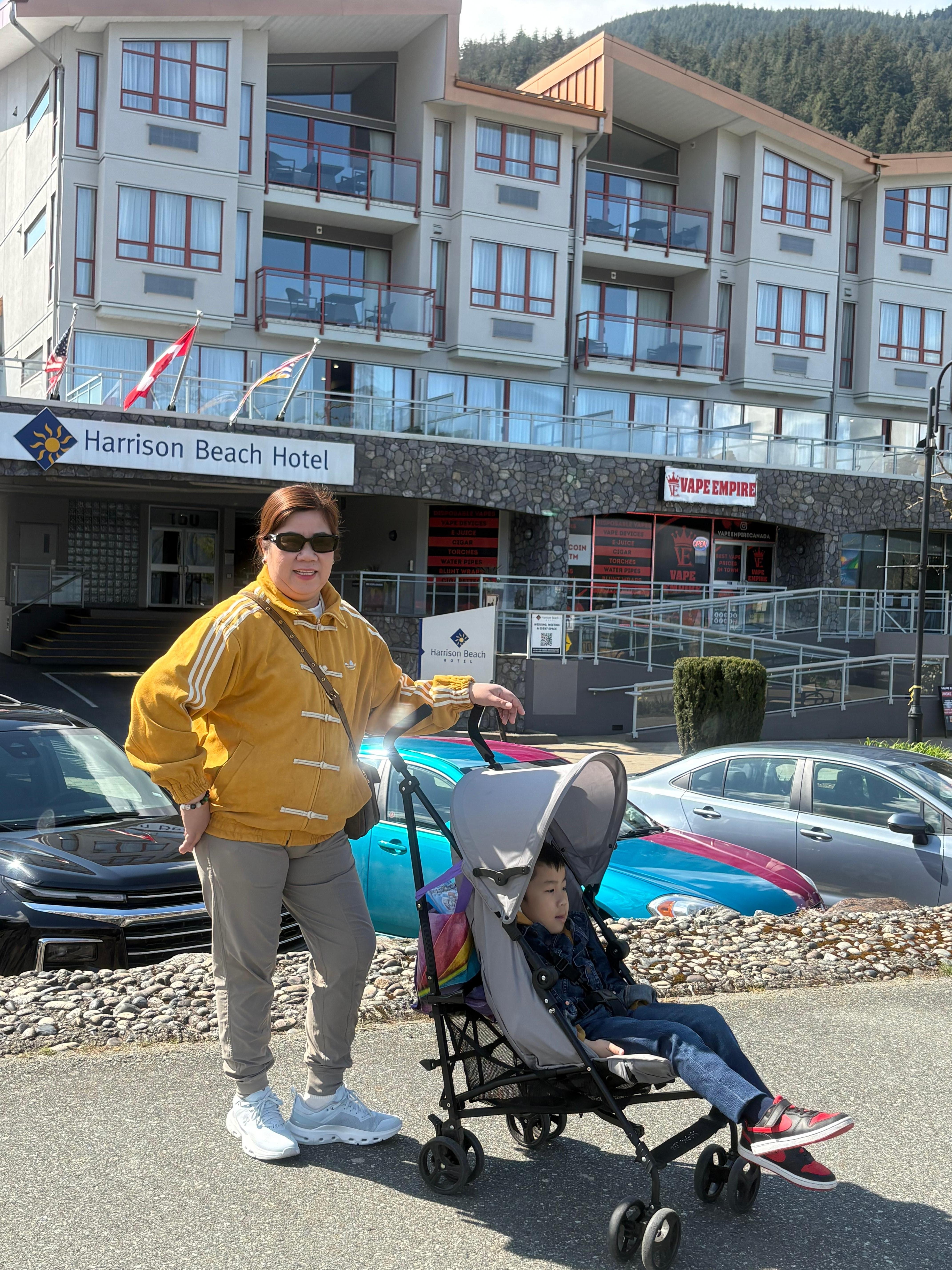 In front of the hotel.