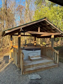 Hot tub under a beautiful gazebo. Makes for a relaxing evening.