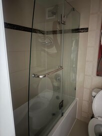 The shower door was only 3 quarters of the tub. Never saw one like that before.