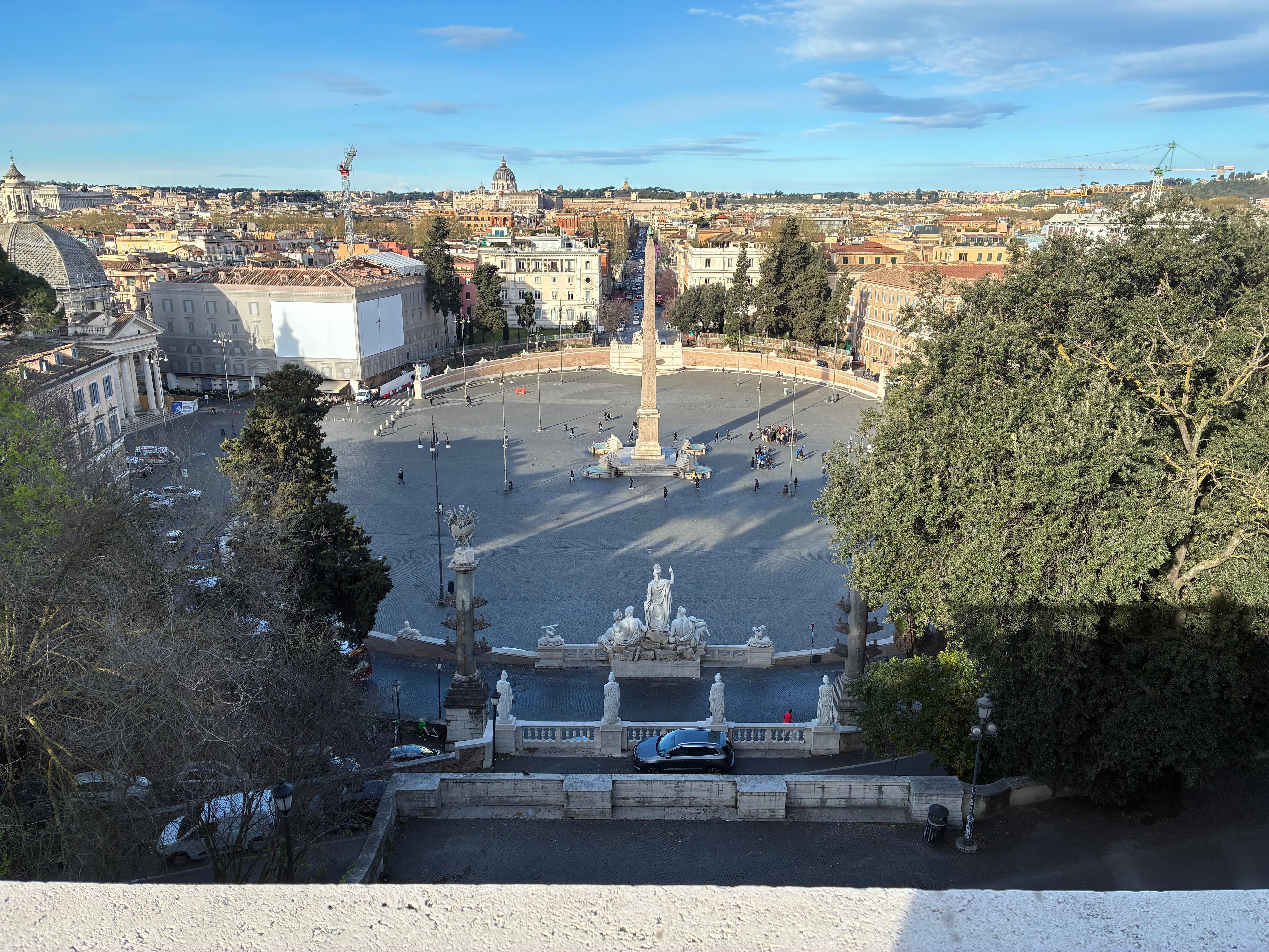 View of Piazza del Popolo from Villa Borghese Gardens (just down the street)