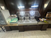 No hot foods available for breakfast. Bagels were hard as rocks and inedible. We ended up just eating cereal and fruit.