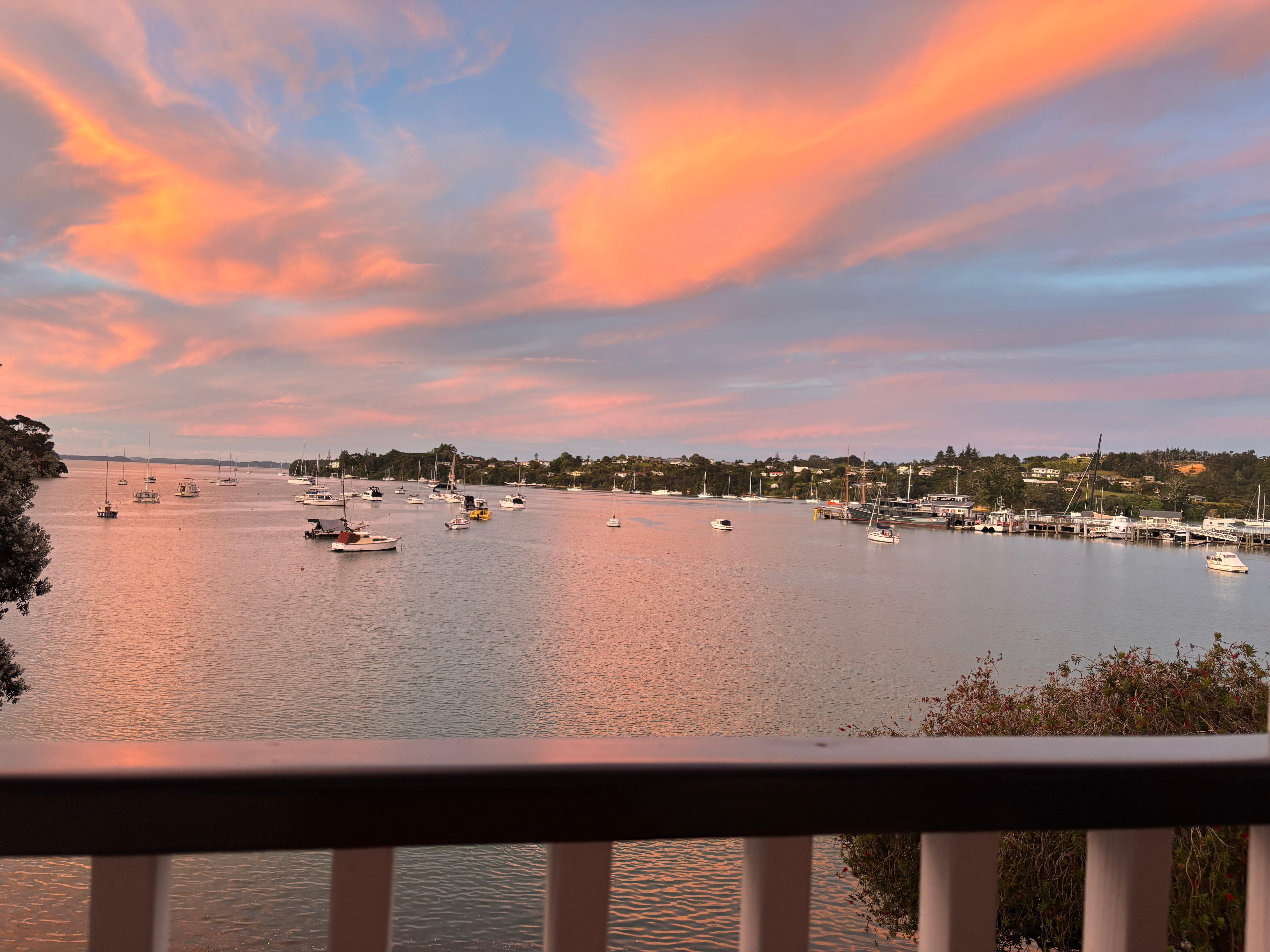 Sunset from the fabulous balcony of the upstairs apartment.