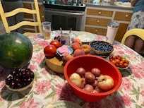 Kitchen table loaded from nearby farmers market