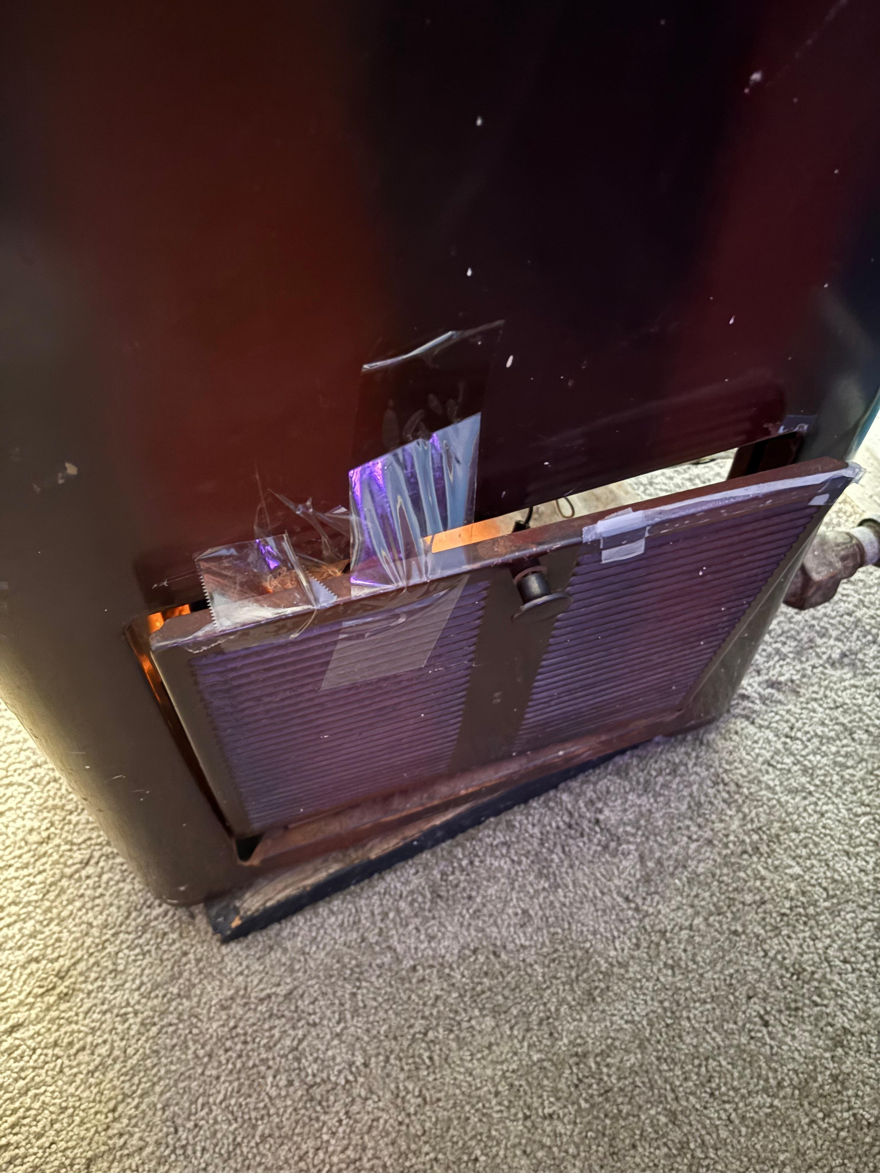 The door to the heating stove was taped shut. No instructions on how to increase heat either