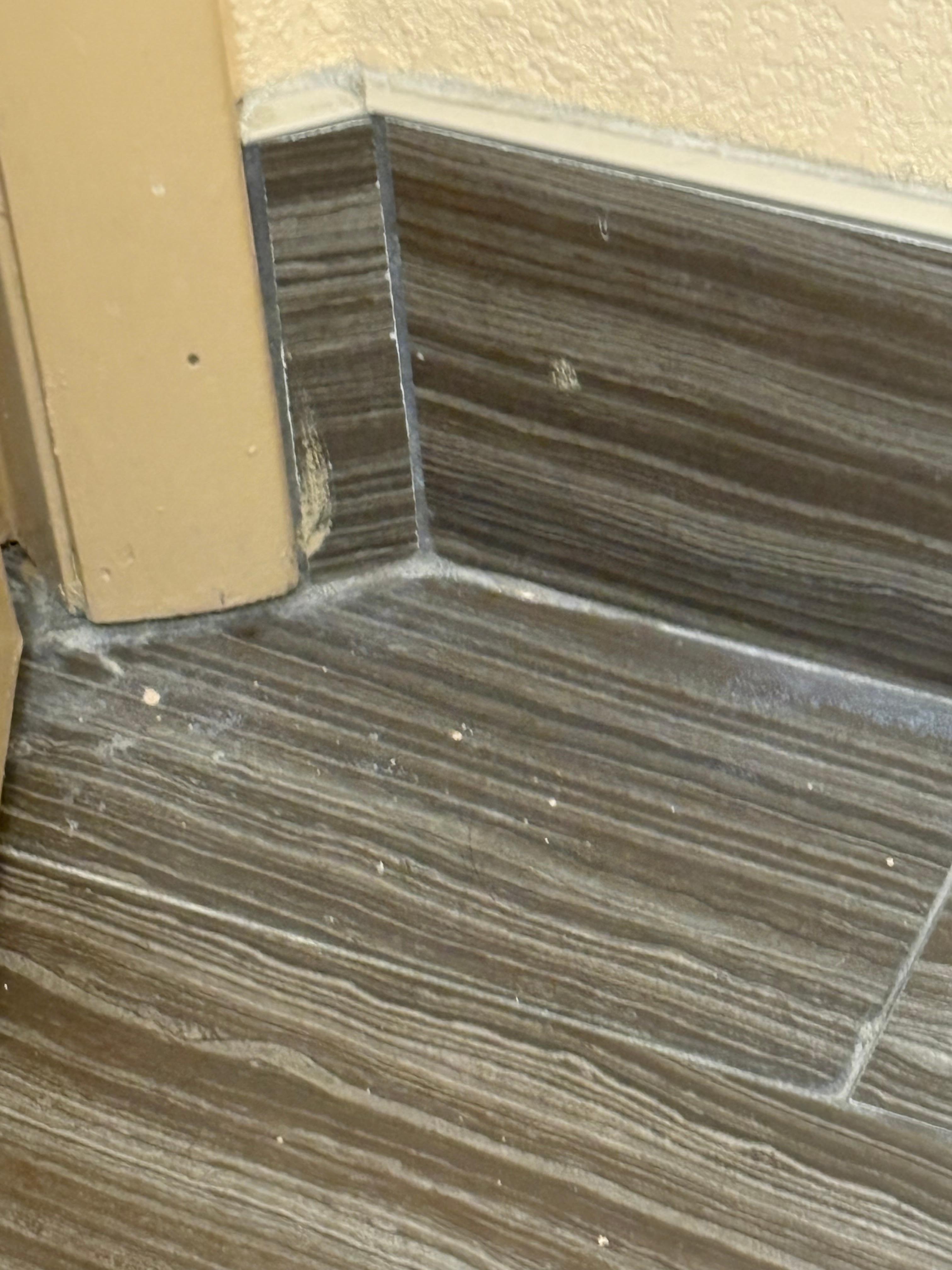 Dirty floor behind bathroom door