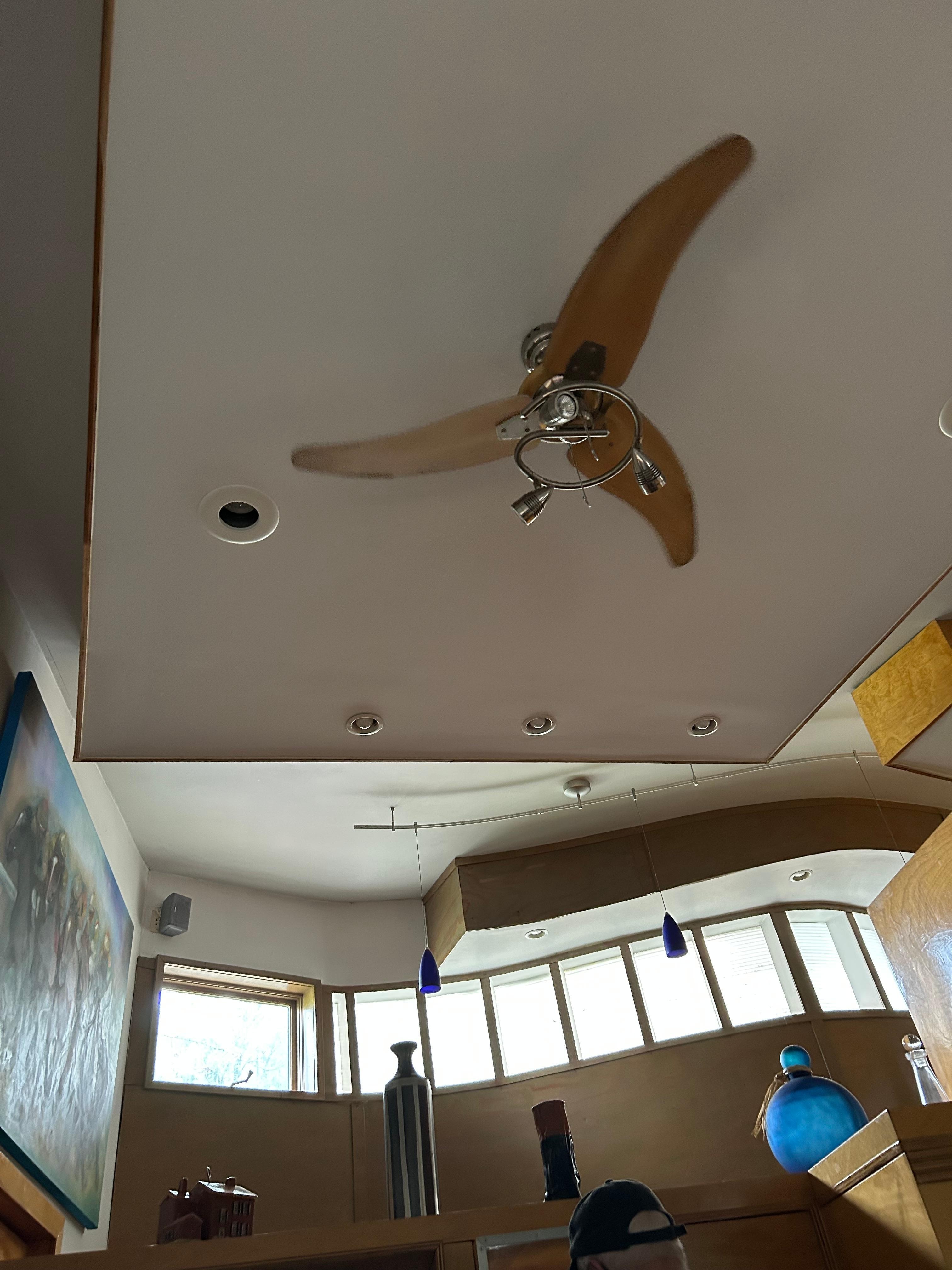 On the bed, looking up