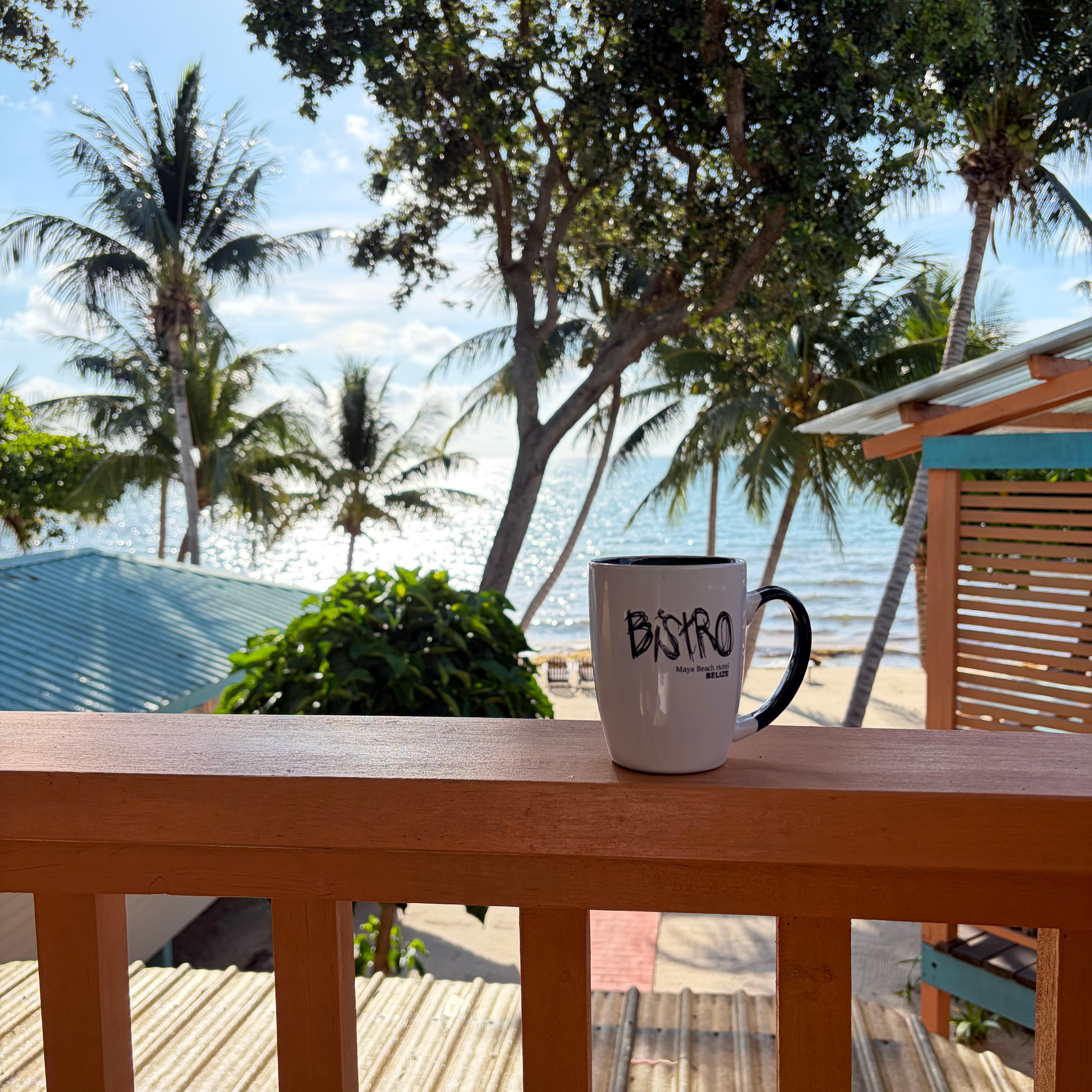 Morning coffee on the room’s second floor balcony. 