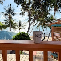 Morning coffee on the room’s second floor balcony.