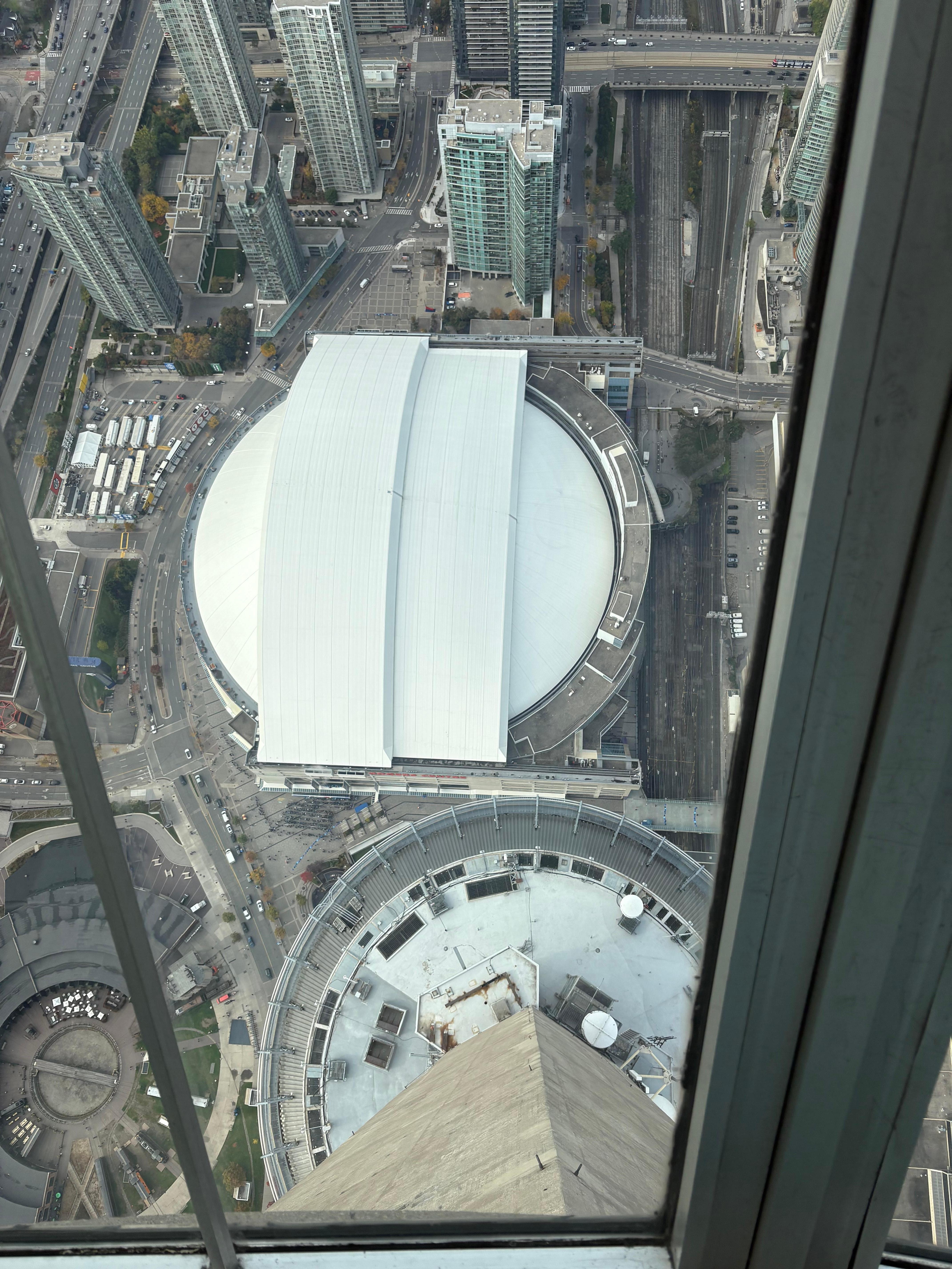 Picture from the deck of the condo looking at the Rogers Centrr. 