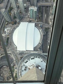 Picture from the deck of the condo looking at the Rogers Centrr.