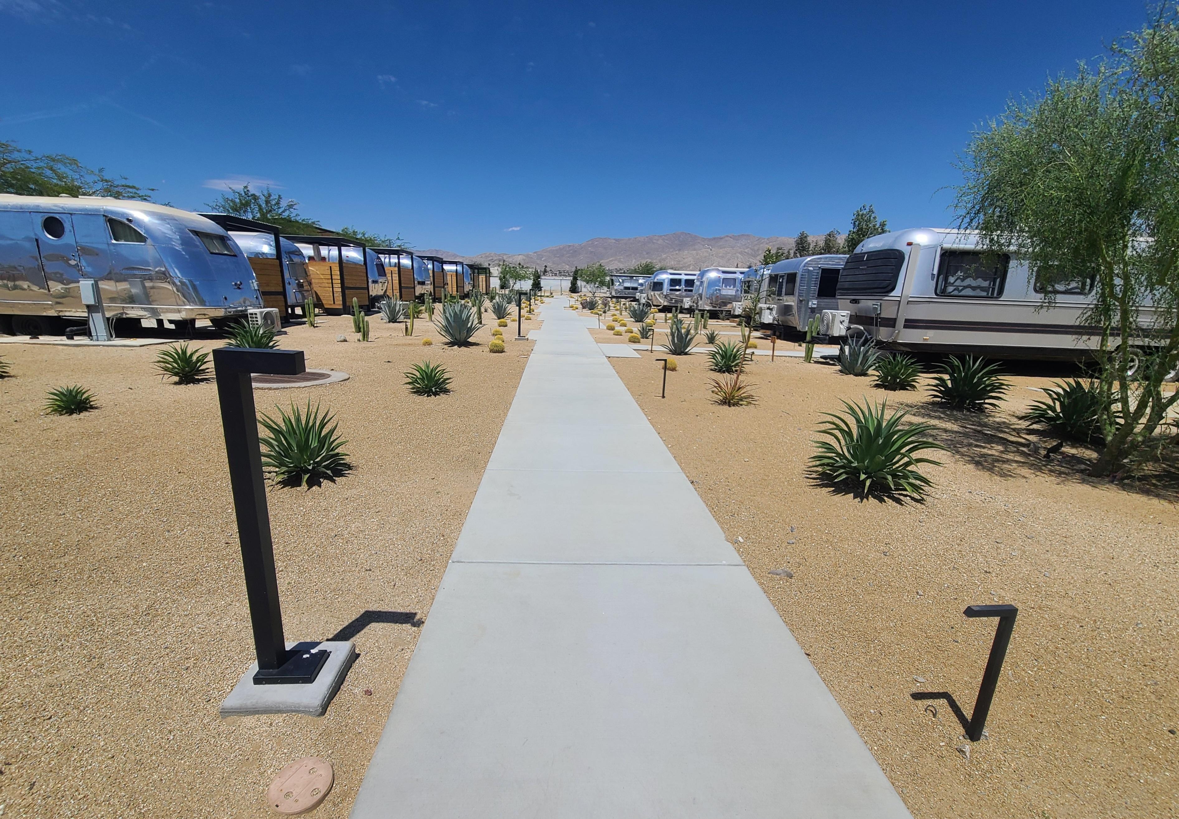 Landscaping, lights and sidewalks
