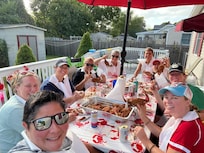 Enjoying crabs with our basketball coach on the huge deck.
