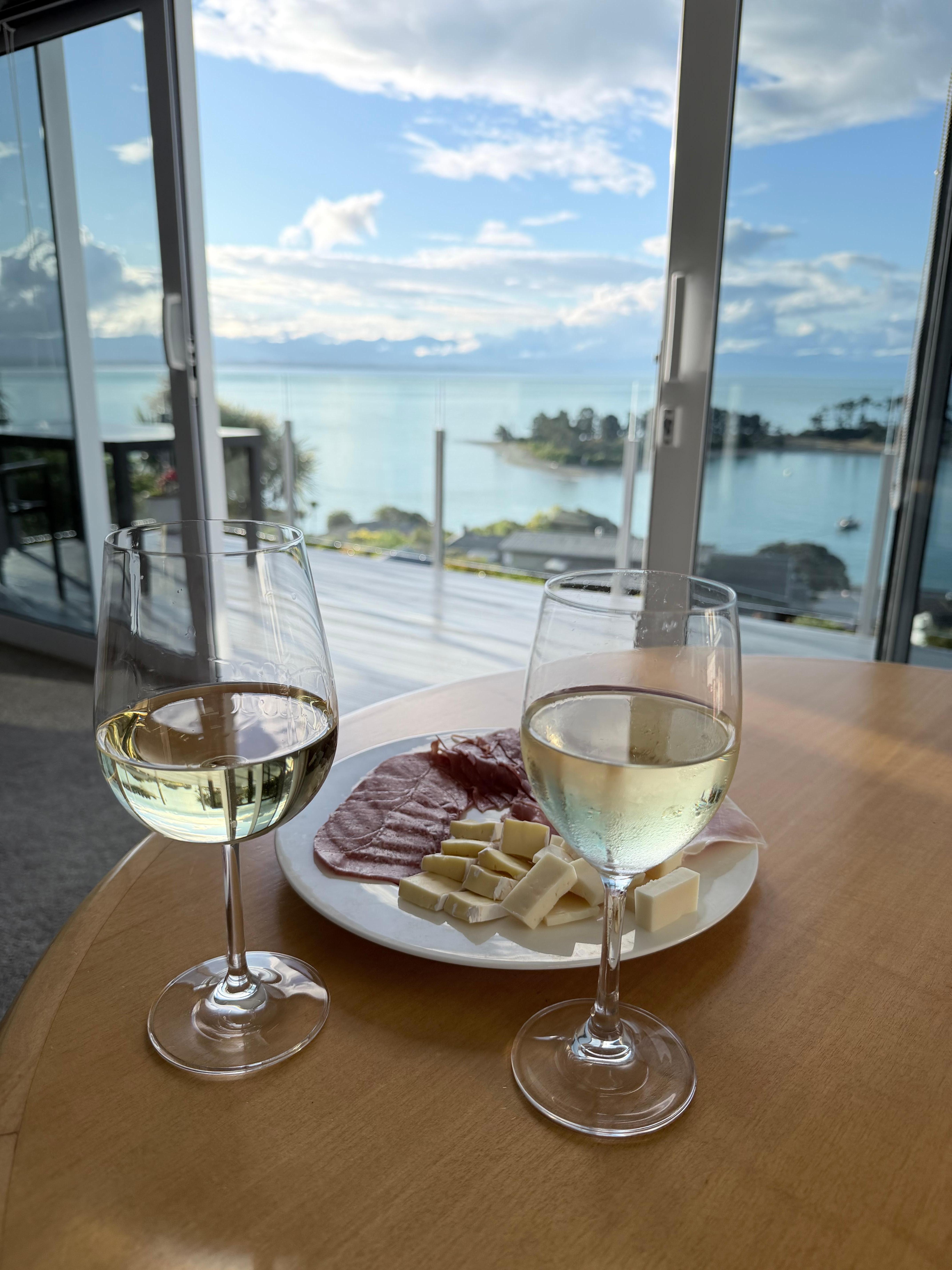 In the living room after a rough day of wine tasting. 