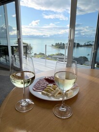 In the living room after a rough day of wine tasting.