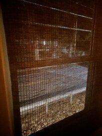 The bathroom window covering didn't seem to cover a whole lot.