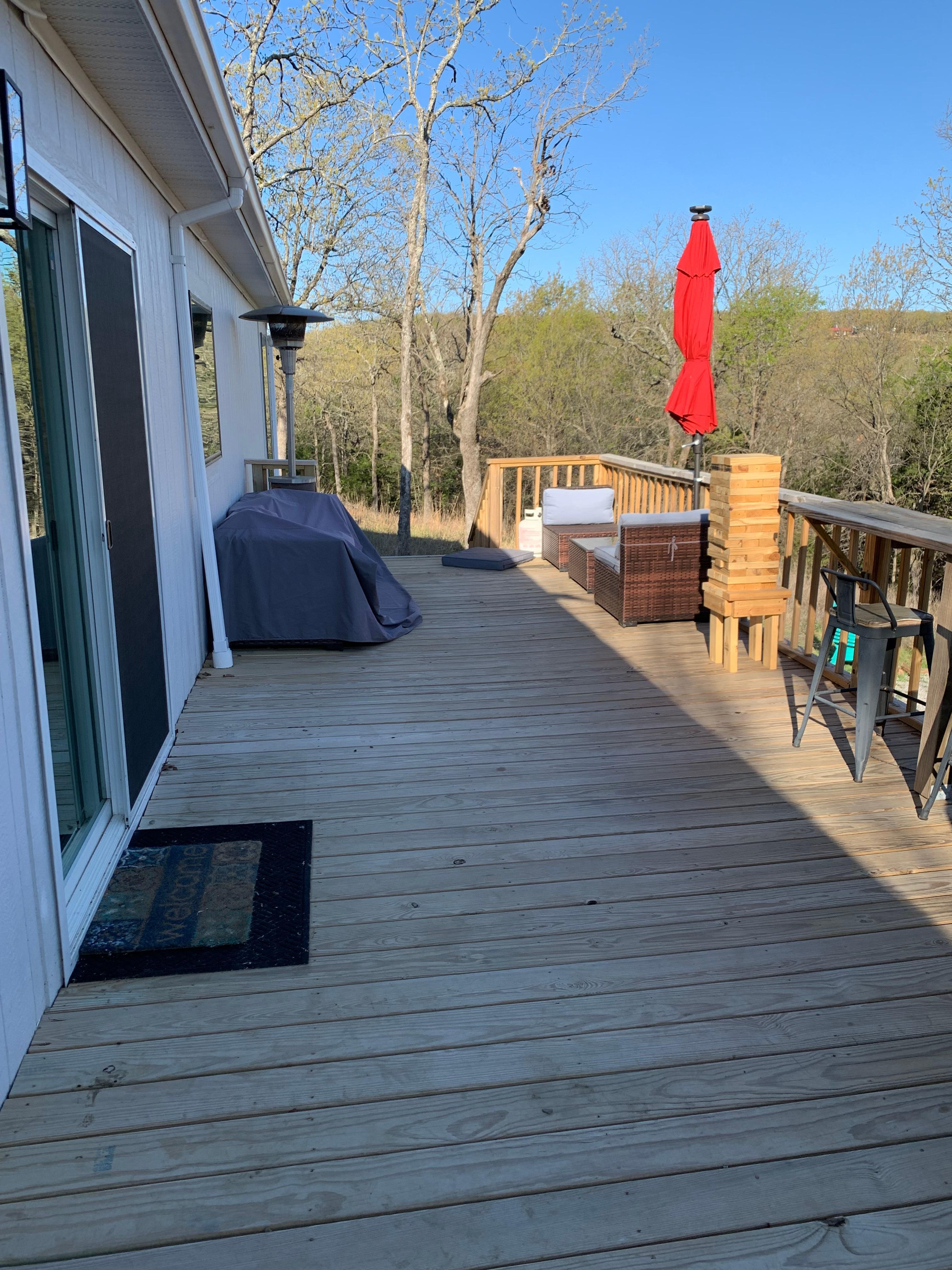 Back deck so nice to sit and enjoy outdoors and nature sounds