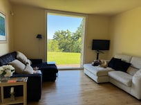 Couches are stylish AND comfy; fantastic living room!