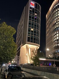 View of the hotel at night from outside