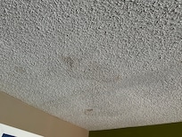 The ceiling has multiple water marks in is cracking