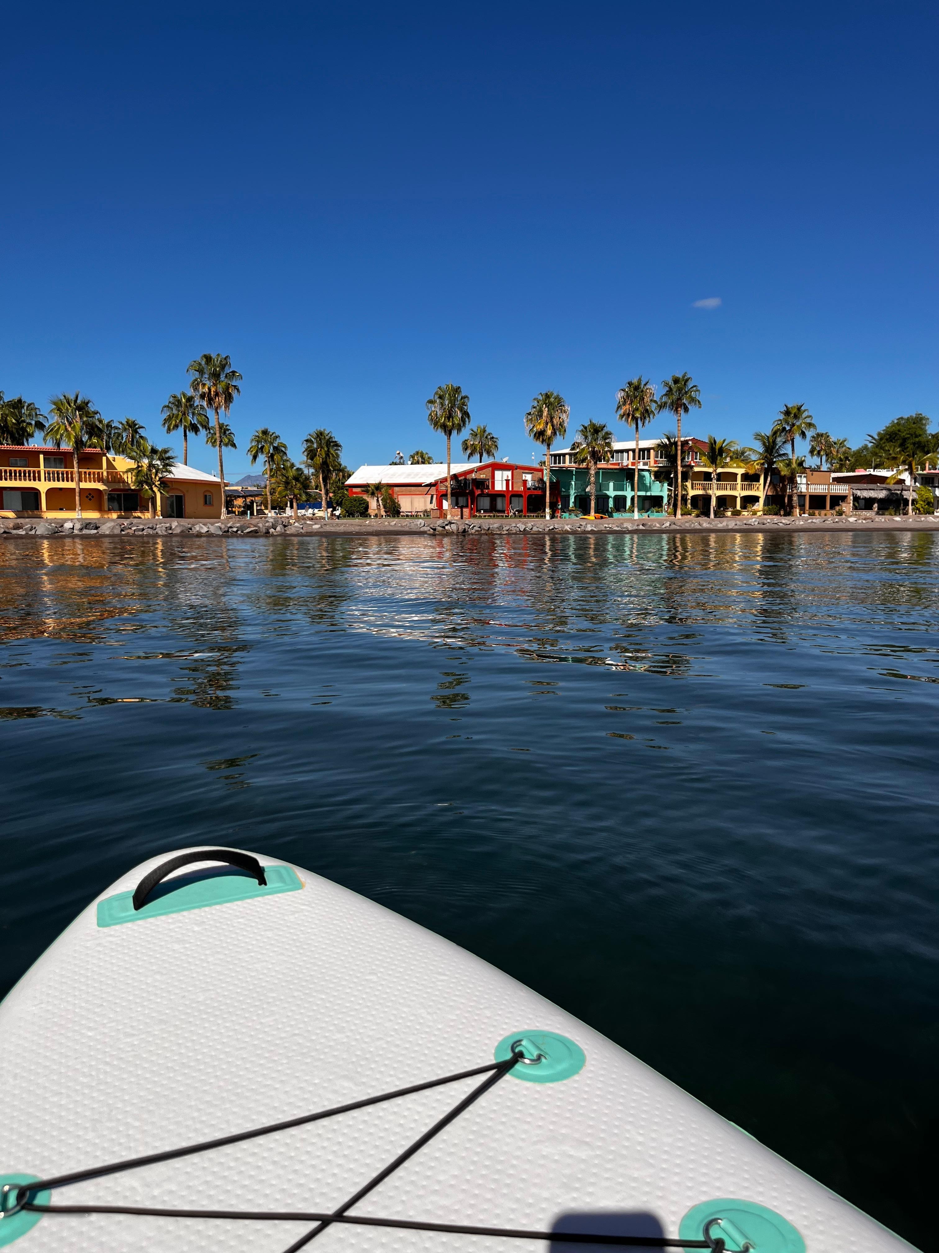 Looking at Loreto Shores from a paddle board in the morning.