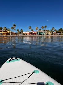 Looking at Loreto Shores from a paddle board in the morning.