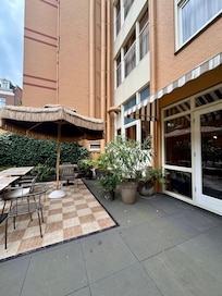 Patio seating in the back