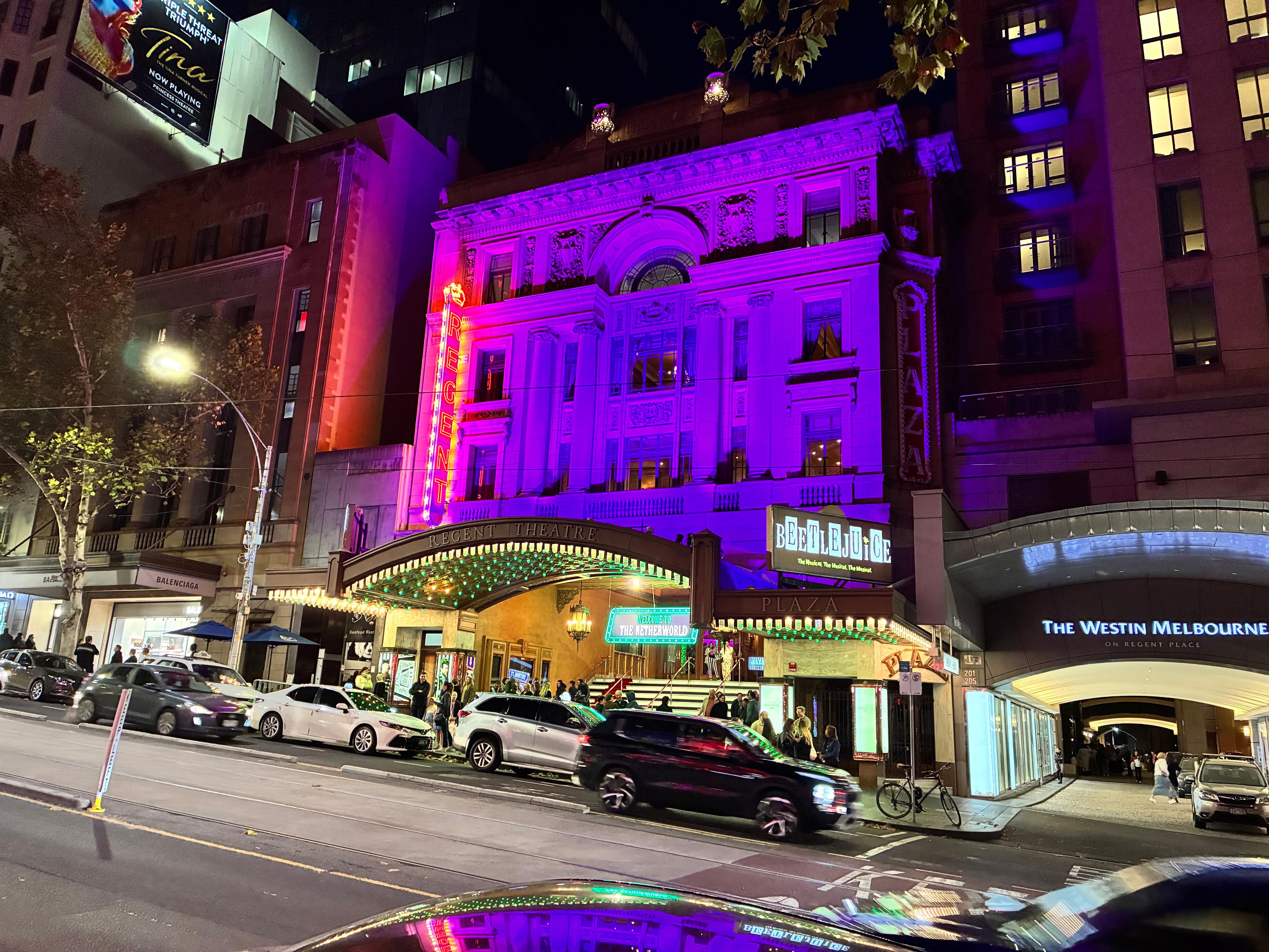 Regent Theatre, just around the corner, showing “Beetlejuice The Musical”