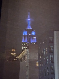 Empire State Building lit at night.