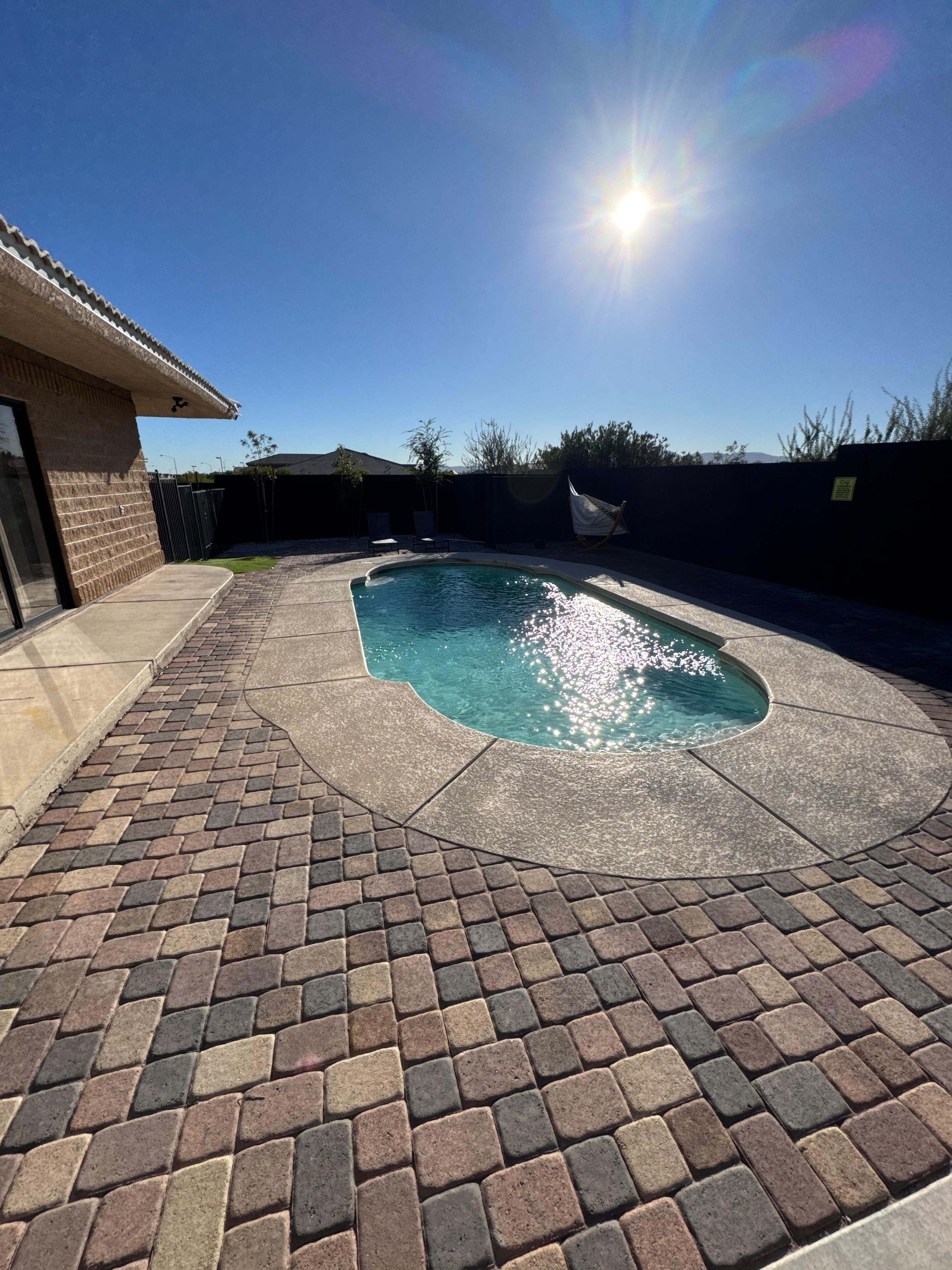 The pool that had 2 chairs total, no net for cleaning and a pump on a timer. Had to ask owners to come clean but then realized it was not heated so we didn't even use. 