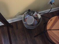 overflowing trash can livingroom