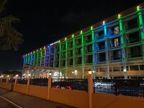 Outside hotel in the evening